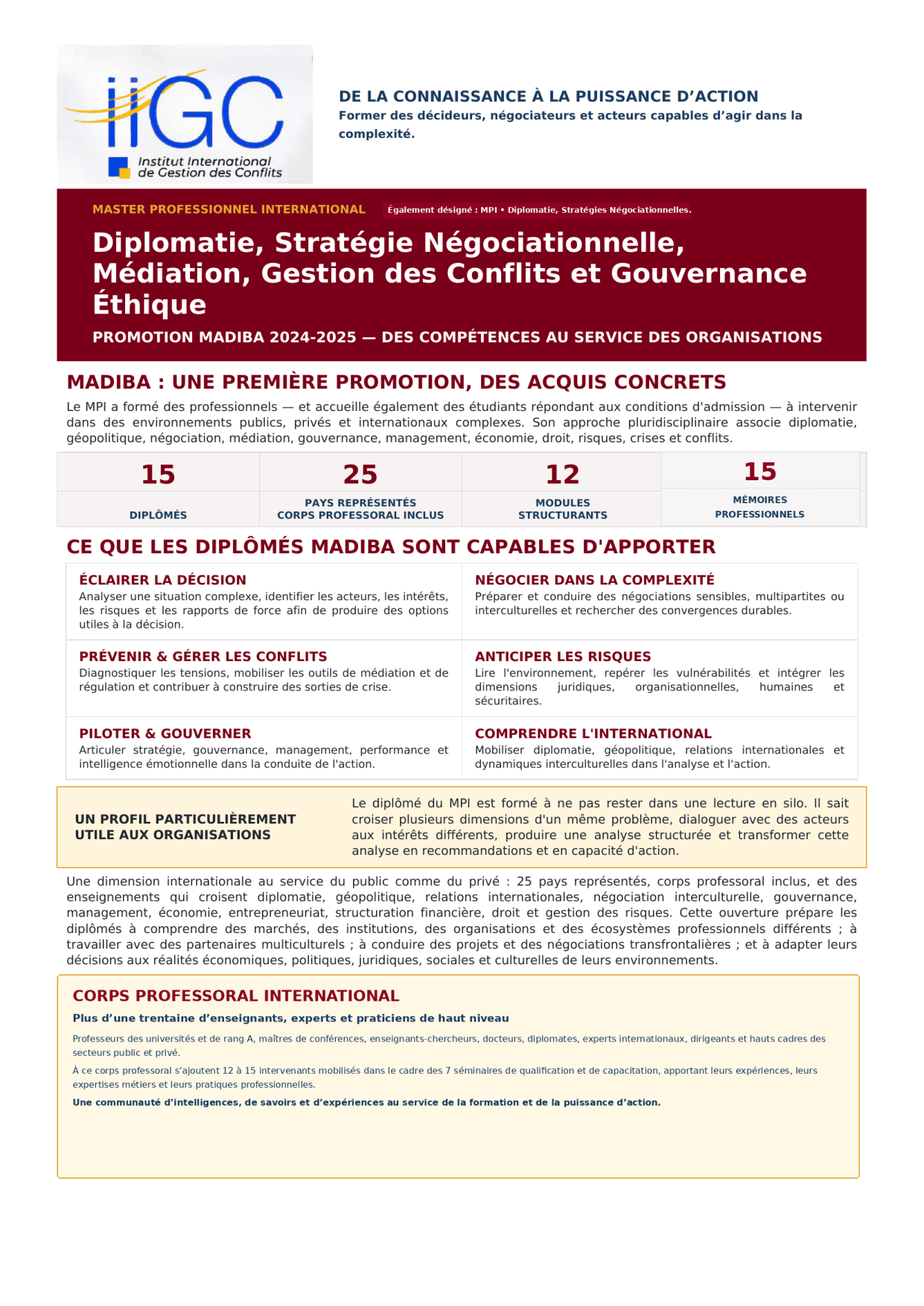 Page 1 : Compétences, Chiffres Clés & Corps Professoral