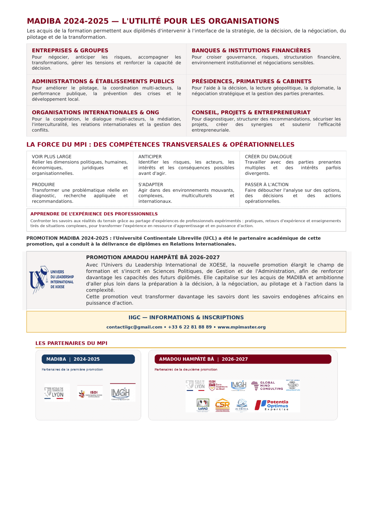 Page 2 : Utilité pour les Organisations & Réseau de Partenaires